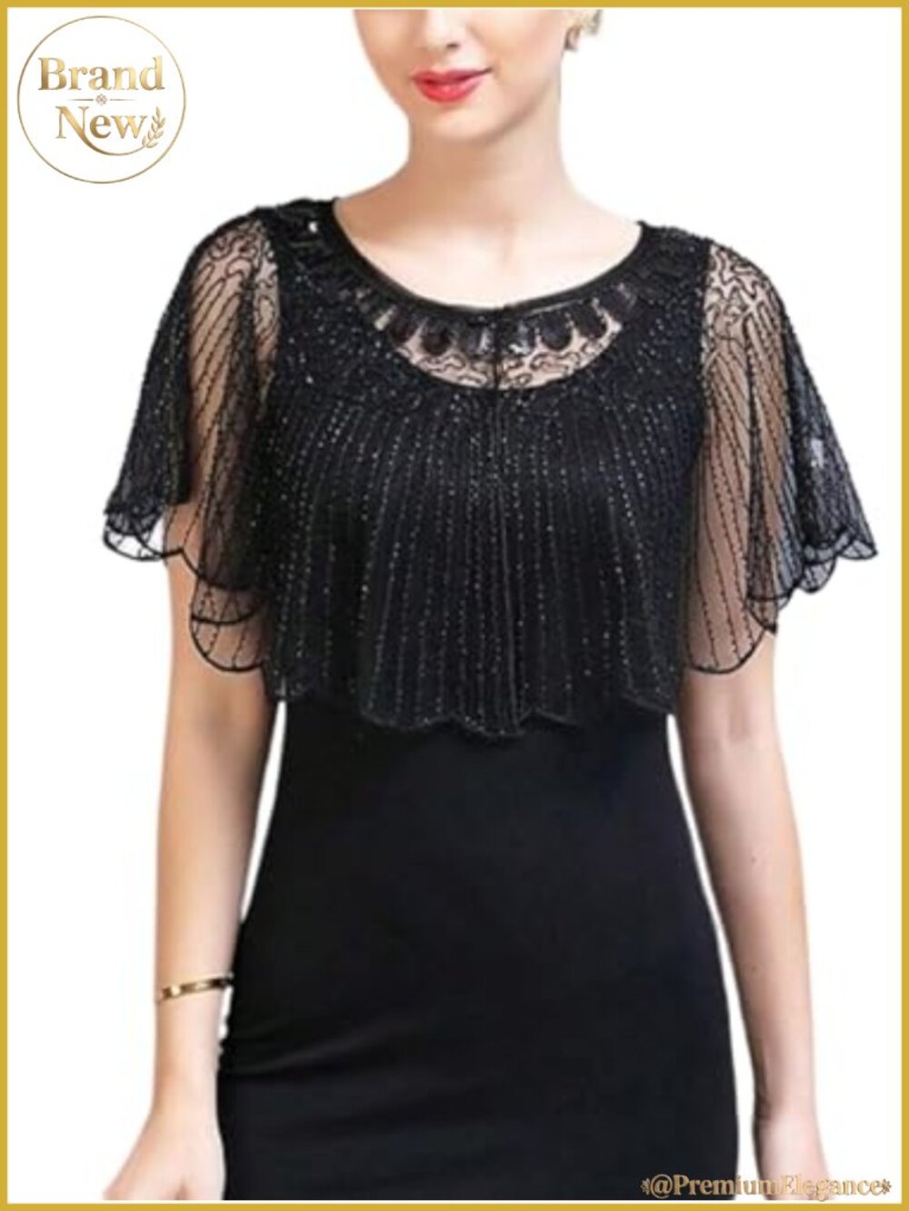 Sequin Beaded Sheer Mesh Shawl Wrap Evening Cape Bridal